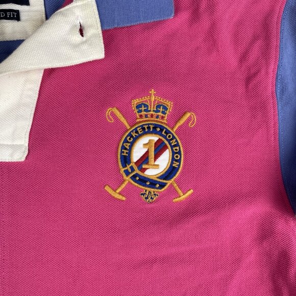 Hackett #1 Big Logo Multi color Men's Blue/Pink/Purple Polo T-Shirt Size L - Picture 8 of 16
